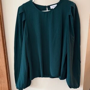 Evereve Pleated Puff Long Sleeve Women's Green Blouse